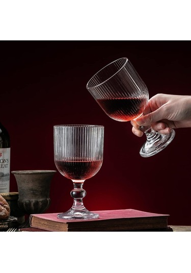 Lucca Zarif Çizgili Ayaklı 4'lü Cam Bardak Seti - 260 Ml