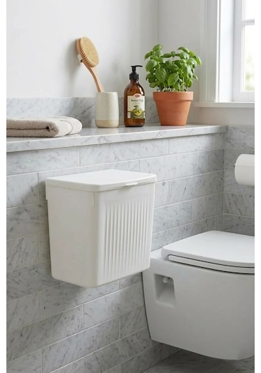Askılı Ve Yapışkanlı Mutfak Ve Banyo İçin Pratik Çöp Kovası 8lt Beyaz