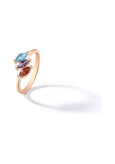 14 Ayar Altın Kaplama Markiz Renkli Taşlı Yüzük - Rs00105 Altın