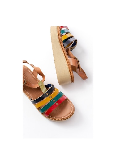 Aymood 730-142 Multi Hakiki Deri Ortopedik Taban Kadın Sandalet Multi