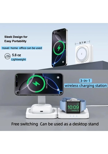 Topshop1 2 Adet Beyaz 3ü 1 Arada Fonksiyonlu Katlanabilir Kablosuz Şarj Cihazı İphone İwatch Uyumlu Hızlı Şarj Tabanı Taşınabilir Şarj Aleti
