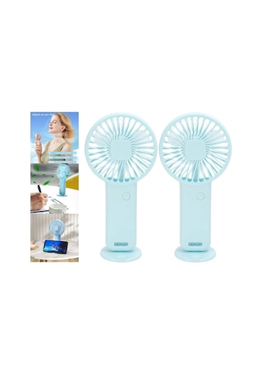 2 Adet Mini Fan,telefon Tutucu,portatif El Vantilatörü Mavi 9,3x19cm