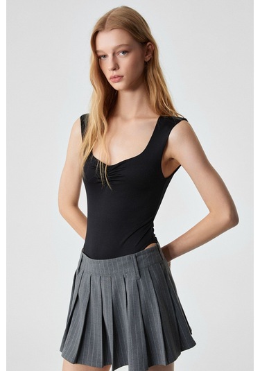 GRIMELANGE Chıncago Kadın Regular Çizgili Yüksek Bel Gri Etek Gri