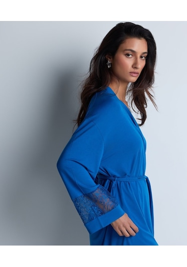 Aubade Lazy Days Kimono Seiden - Modal Kumaş Ve Dantel Detaylı Mavi