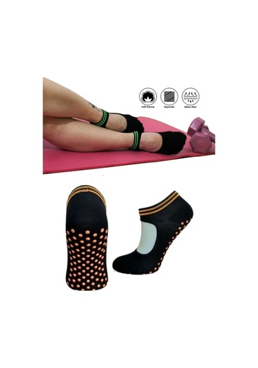 Tek Çift Pamuklu Renkli Kaymaz Taban Silikon Baskılı Yoga Fitness Pilates Ve Aktivite Kadın Çorabı