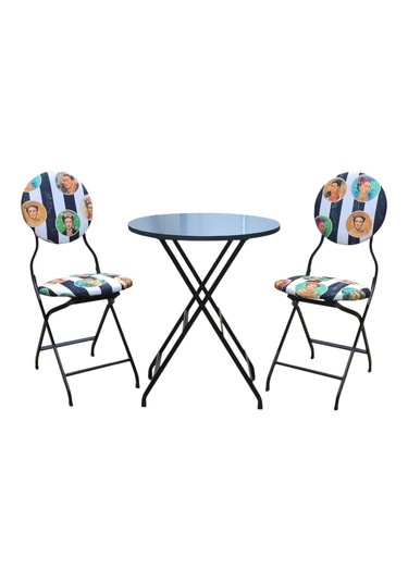 Katlanabilir Frida Desenli Metal Masa Ve Sandalye Takımı - 2 Sand