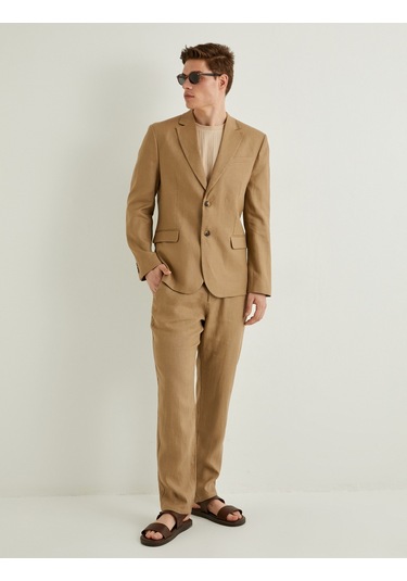 Koton Keten Ceket Blazer Slim Fit Düğmeli Cep Detaylı Deve Tüyü 4sam50038hw Taba