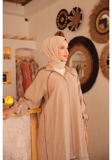 Kadın Spor Eşofman Takımı Fermuarlı & Alt Üst Takım 508 Bej