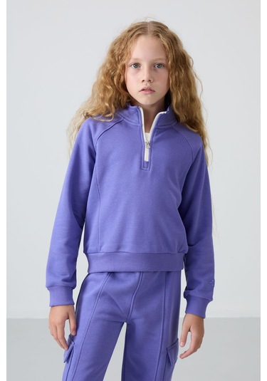 Tommy Life Eflatun Pamuklu İçi Tüylü Yumuşak Dokulu Standart Fit Nakışlı Kız Çocuk Eşofman Takım - 75159 Eflatun