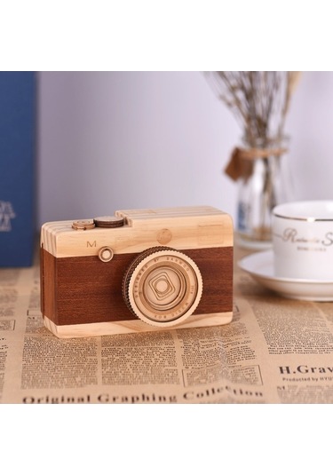 Ulzyvf El Yapımı Ahşap Müzik Kutusu - Vintage Kamera Tasarımı, Klasik Melodi İle Ev Ofis Dekorasyonu İçin İdeal Hediye