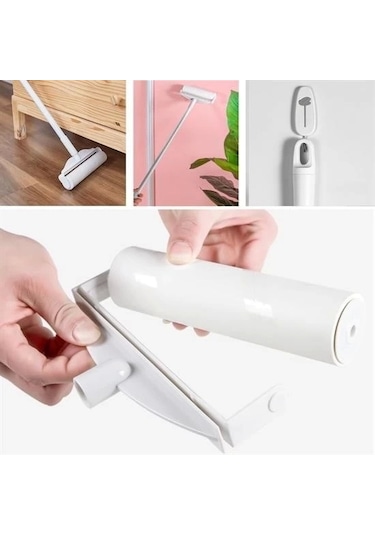 Teleskopik Saplı 24 Cm Yapışkanlı Tüy Rulosu Uzayabilen Hav Tüy Toz Toplayıcı Rulo 2 Yedekli Çok Renkli