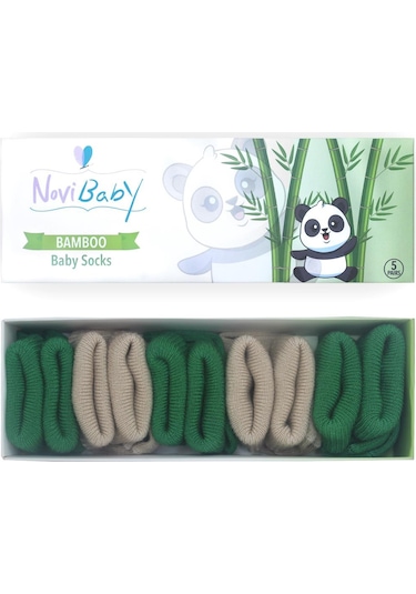 Novibaby 5'li Bambu Yenidoğan Bebek Çorabı I Greeny I 0-6 ay "Karışık Renkli"