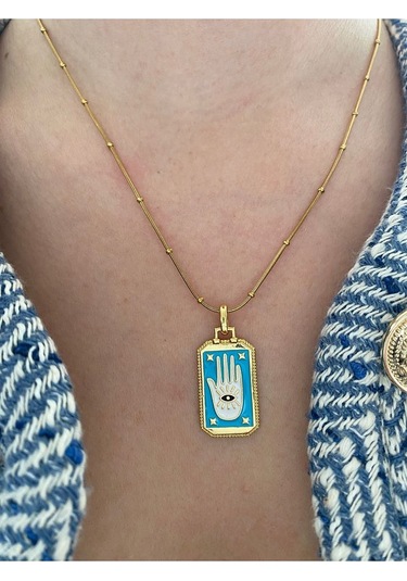 Vıp Seri - Fatmanın Eli Kararmaz Çelik Kadın Gold Kolye Modern Altın