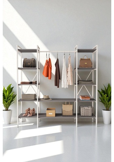 Nilamu Antrasit Elbise Dolabı Metal Gövdeli Açık Askılık & Organizer Dolap 175 170 34 Cm Antrasit