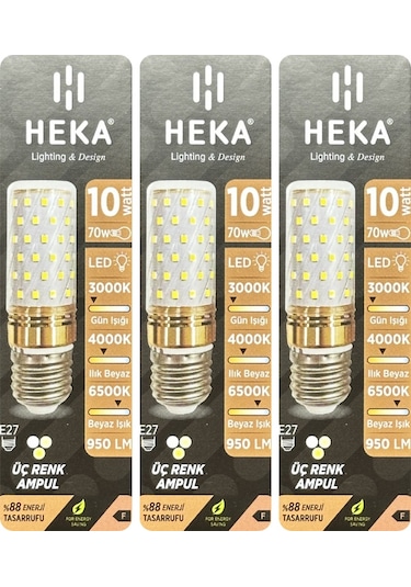 3 Adet Heka 10w 70w Sarı-günışığı-beyaz E27 Duylu Üç Renkli Led Mısır Ampul