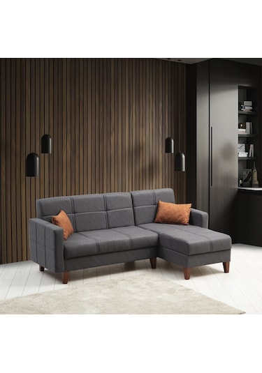 Minarmobilya Polya Sandıklı Bazalı L Köşe Koltuk - Koyu Gri
