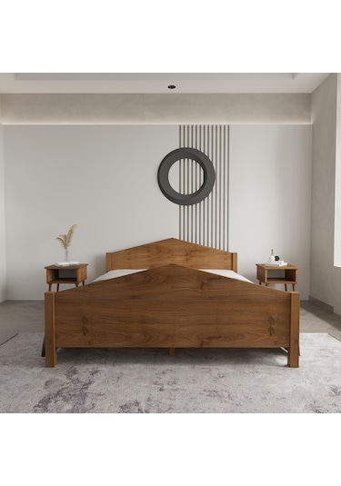 Milano Model Ceviz Renk Çam Ahşap Karyola-99 200 x 200 CM