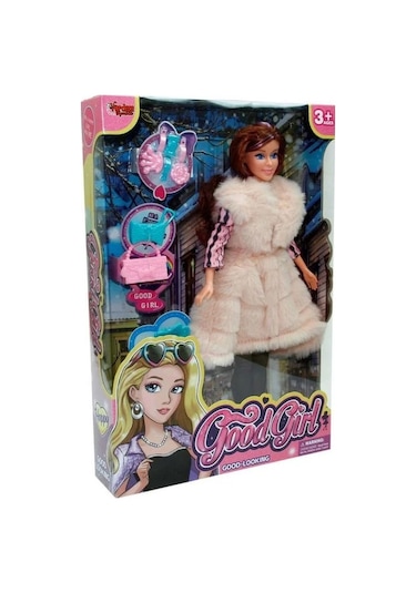 Kutulu 29cm Aksesuarlı Kurklu Moda Bebek Pembe Mor