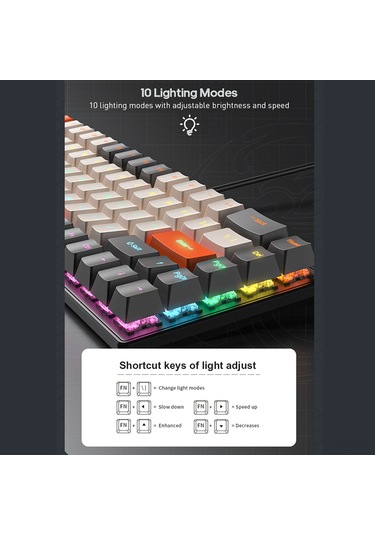 Yunboo 68 Tuşlu Mekanik Klavye - Rgb Aydınlatma, 10 Işık Modu, Çıkarılabilir Kablo, Çoklu Sistem Desteği, Dayanıklı Çift Renk Tuşlar