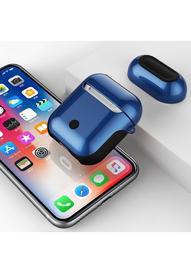 Vernikli Pc Bluetooth Kulaklık Kılıfı  Airpods Uyumlu 1/2 İçin Anti-kayıp Saklama Çantası Mavi
