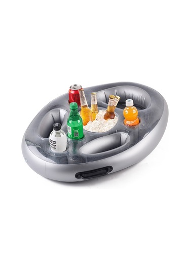 Yunboo Gri Sulu Etkinlikler İçin 70x50x10cm Şişirilebilir Yemek-içecek Tepsisi, Çoklu Cepli Soğutucu Bardak Tutuculu Havuz Partisi Aletleri