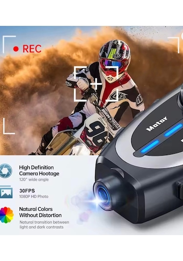 Vtn-q29 Motosiklet Kask Bluetooth Kulaklık 1080p Kamera Geniş Açı Su Geçirmez Intercom
