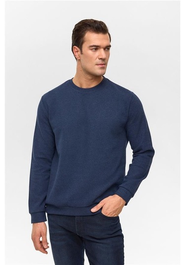 Lacivert Regular Düz Bisiklet Yaka Sweatshirt Lacivert