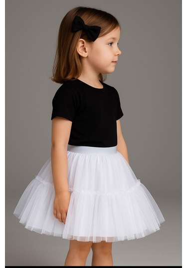 Gala Altı Fırfırlı Tütülü Kız Çocuk Etek Beyaz