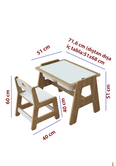 Lesson Montessori Ahşap Aktivite Masa Sandalye Takımı Pembe Beyaz