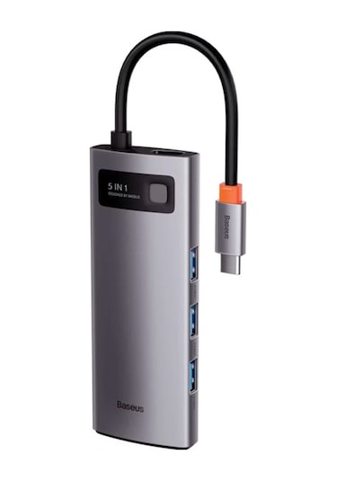 Baseus Metal Gleam 5In1 Multifonksiyonel Type-C Hub Adaptör Dock-Gri (551581989)