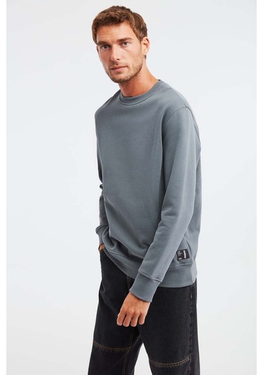 Travis Erkek Organik Kumaşlı Yumuşacık Regular Fit Yuvarlak Yakalı Koyu Gri Sweat