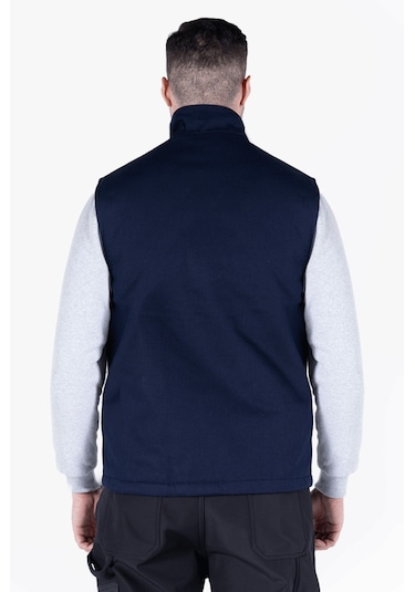 Dik Yakalı Kapitoneli Yelek Lacivert - Saks Mavi