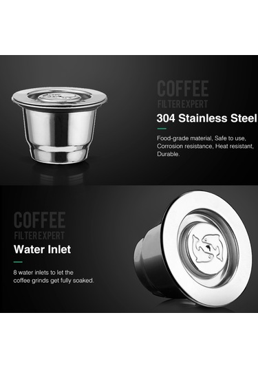 Jeemson 304 Paslanmaz Çelik Yeniden Kullanılabilir Kahve Kapsülü, Nespresso U/citiz/pixie Uyumlu, Hassas Filtre Ağı, Metal Daraltma Tasarımı Diğer