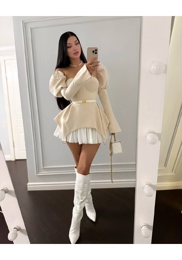 Dalgıç Ve Jessica Kumaş Fermuarlı Gloplu Kemerli Elbise M