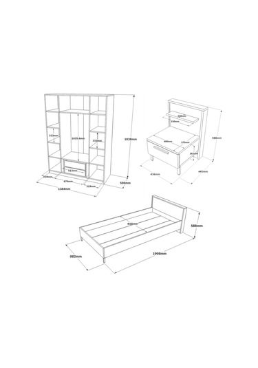 Robin Home Dream Genç Odası Takımı 3'Lü Set Karyola - Komodin - Kahverengi