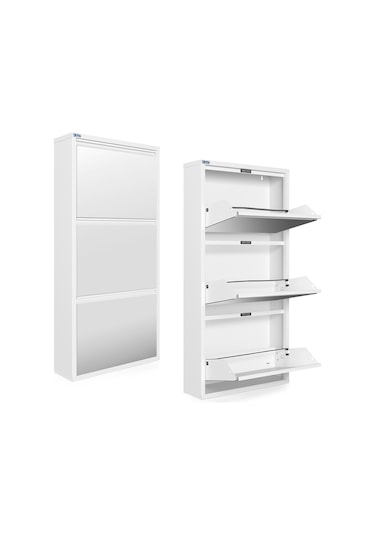 Ceha 3'lü Metal Ayakkabılık Kar Beyaz/Aynalı K.AYK-3/A/P9003