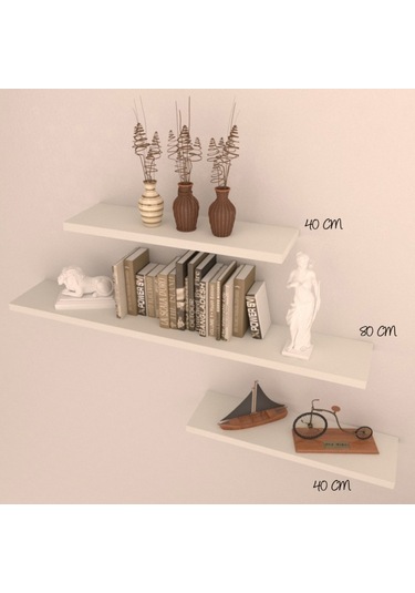 Rafkestir 3 Lü Gizli Bağlantılı Raf Set ( 80 - 40 - 40 ) Krem ( Parlak )