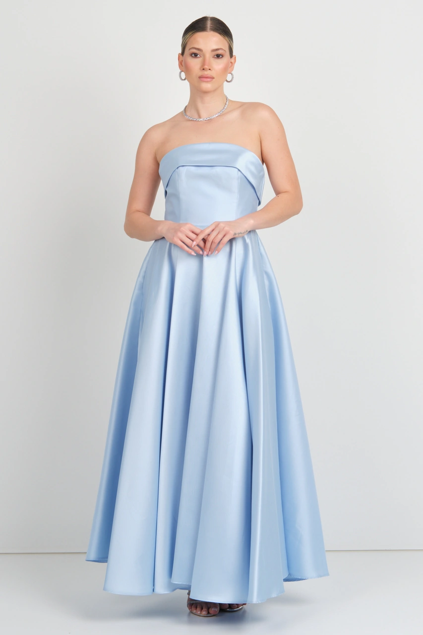 Doridorca Kadın Straplez Uzun Abiye Elbise 6068 Bebe Mavisi Bebe Mavisi