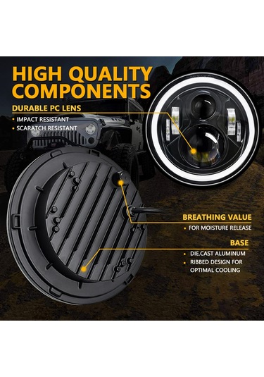 Hallow Aumotop 7" Araba Motosiklet Led Far Drl - Dönüş Sinyali - Düşük Beyaz Ve Kehribar 1 Adet