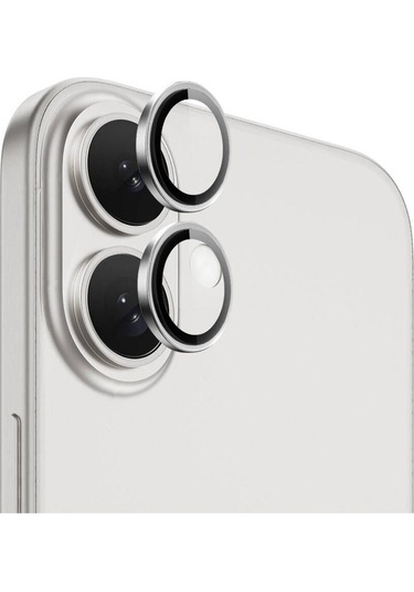 İphone 16 Uyumlu Metal Çerçeveli Temperli Kamera Lens Koruyucu-gümüş