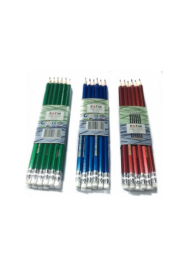 Fatih Köşeli Silgili Kurşun Kalem 12 Adet