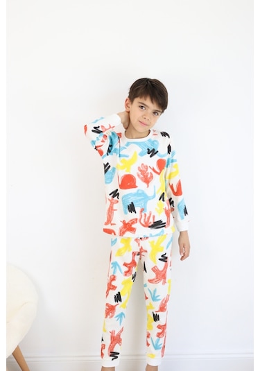 Erkek Çocuk Baskılı İnterlok Kumaş Uzun Kollu Pijama Takımı 001
