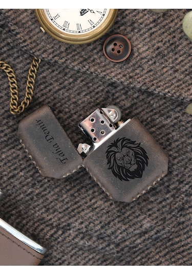 Vagave Gri Renk Hakiki Deri Kılıflı Zippo Benzinli Çakmak