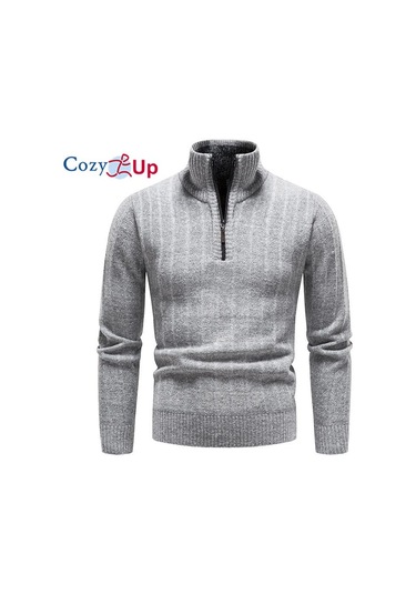Cosy Up Yeni Kazak Erkek Uzun Kollu Dik Yaka Polar Sıcak Kazak Açık Gri