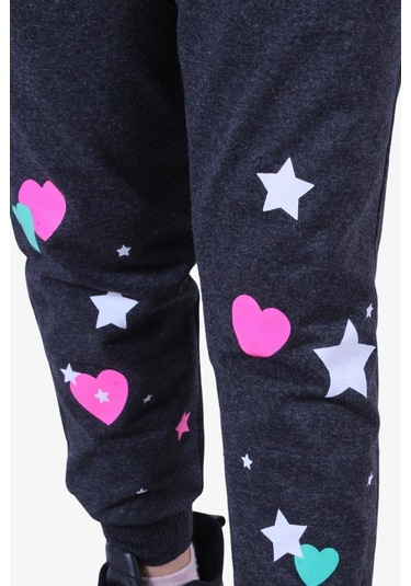 Fyk Kids Baskılı, Kalp Desen Detaylı Kız Çocuk Eşofman Altı Antrasit