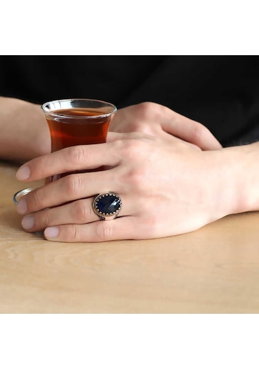 Gümüş Siyah Zirkon Taşlı Erkek Yüzük (510786373)