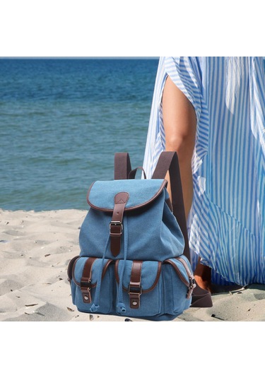 Suntek Kanvas Sırt Çantası Okul Yürüyüş Satchel Çanta MAvi