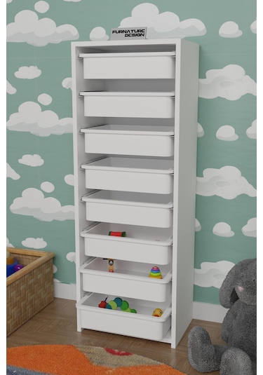 8 Sepetli Çok Amaçlı Dolap Oyuncak Mutfak Dolabı - Beyaz-beyaz