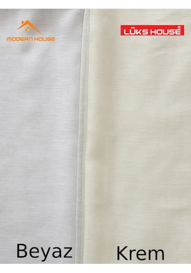 Lüks Keten Görünümlü Tül Pede Pilesiz, Beyaz- Krem- Gri Renkleri