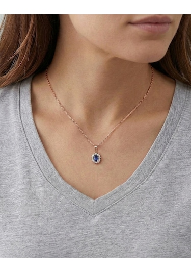 Klasik Pırlanta Anturaj Oval Safir Kolye